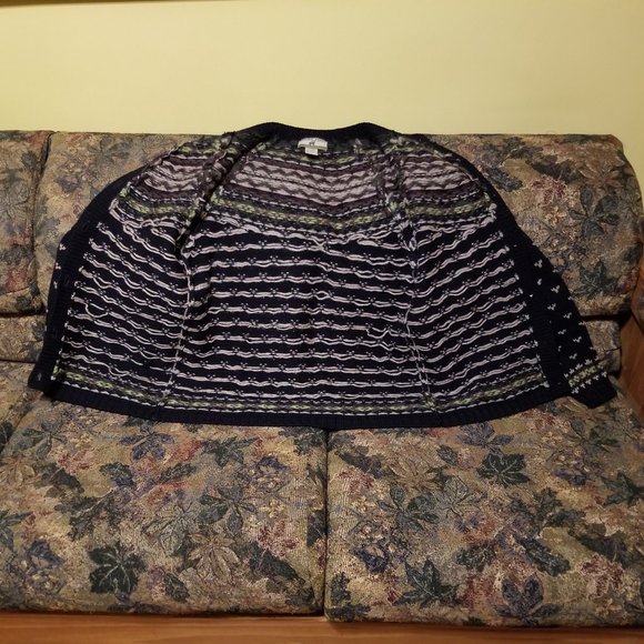 Fair Isle navy-black/beige/green wool cardigan M, (L), Point Zero Nicole Benisti - Picture 4 of 11